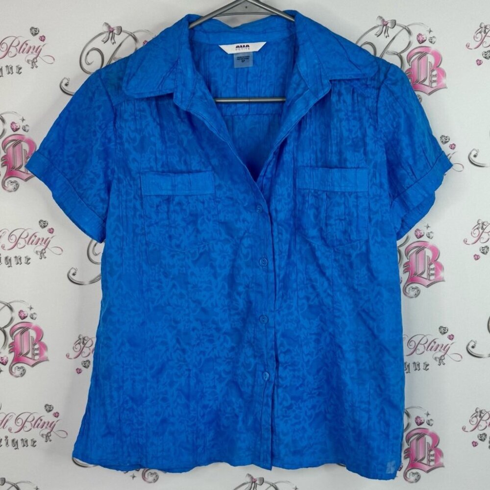Alia tshirt tee button down pockets lace detail Vibrant Blue Button Down Shirt